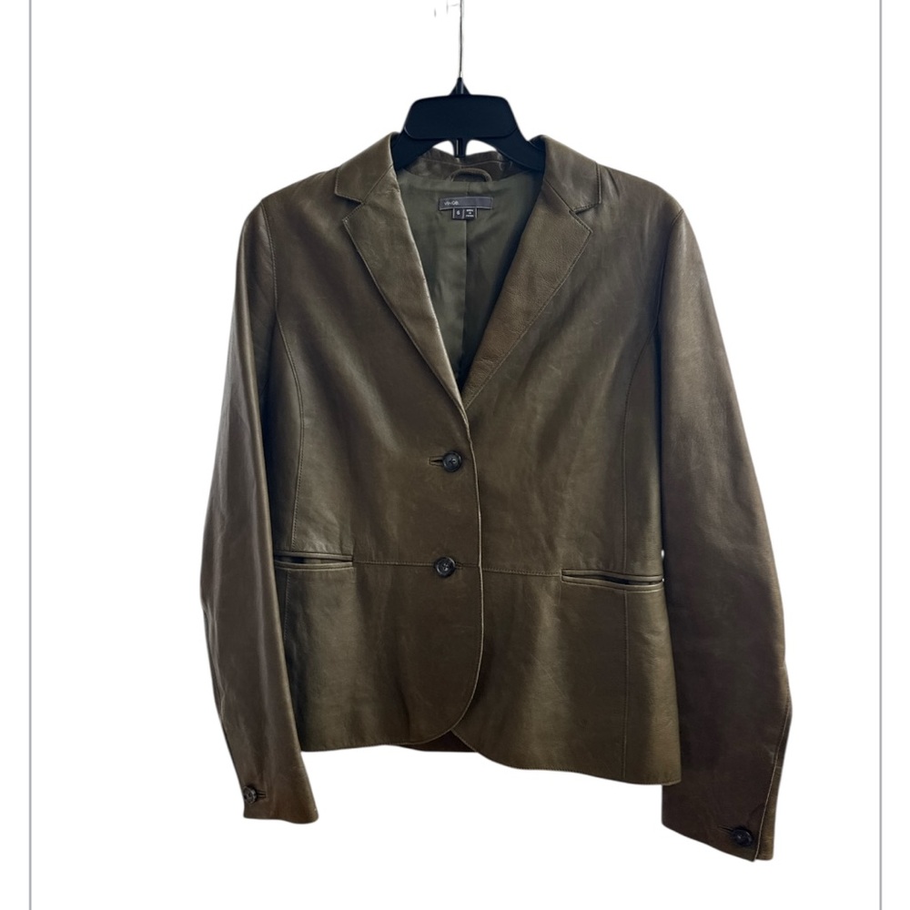 VINCE Saddle Olive Green Leather Jacket Size 6 - Picture 11 of 11